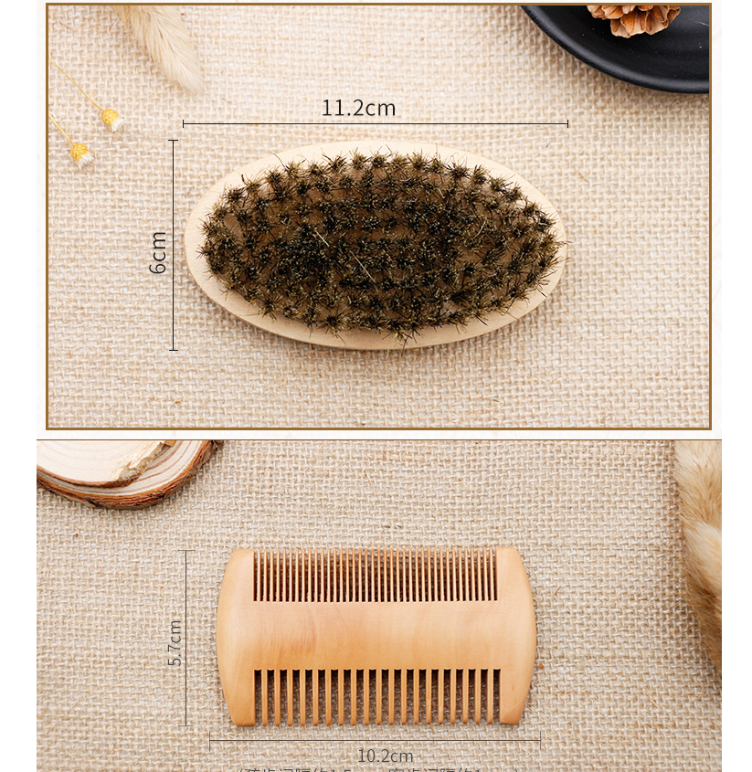 Beard Care Set - Natural Wood Comb & Oval Brush for Men